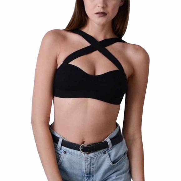 💖NEW! Black Criss Cross Bralette (BLACK) - Picture 1 of 6